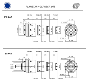مشخصات ابعادی گیربکس خورشیدی سایز 065