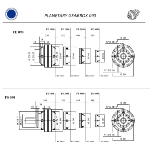 مشخصات ابعادی گیربکس خورشیدی سایز 090